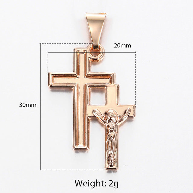 Cross Crucifix Clear Crystal Pendant Necklace for Men Women 585 Rose Gold Prayer Jesus Snail Link Ch