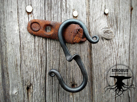 Hand forged steel and copper wall hook, J hook – Strobus Forge