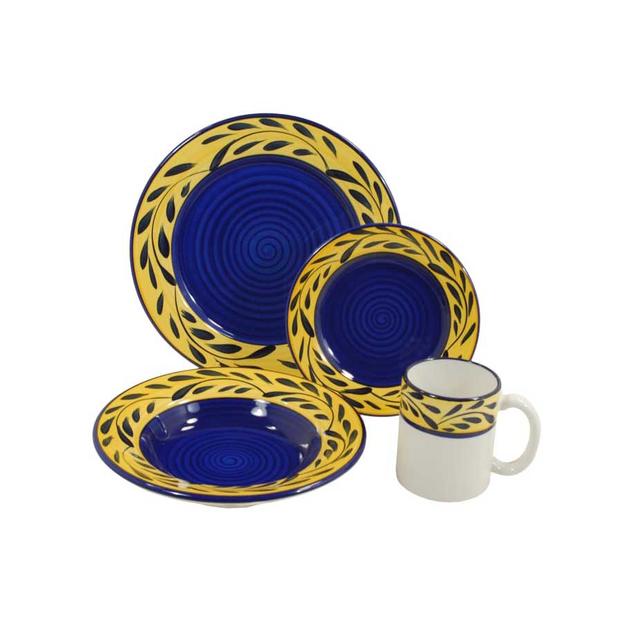 yellow and blue dinnerware sets