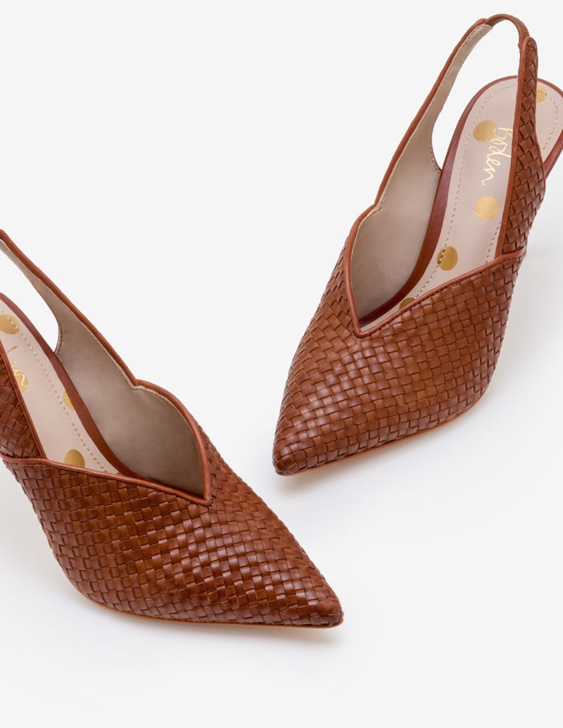 Brown Woven Heels, $99, Boden