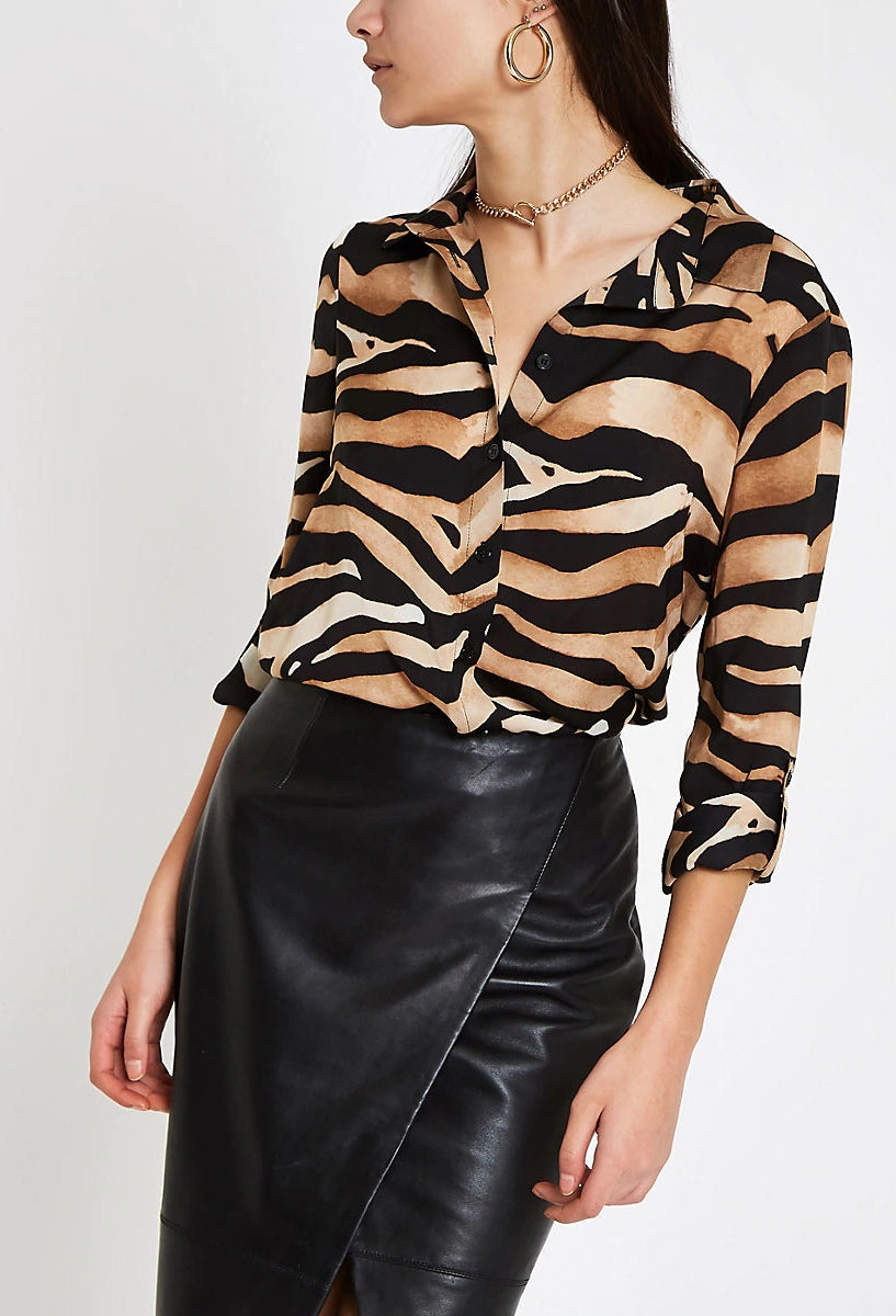 Brown Zebra Print Blouse, $34, River Island