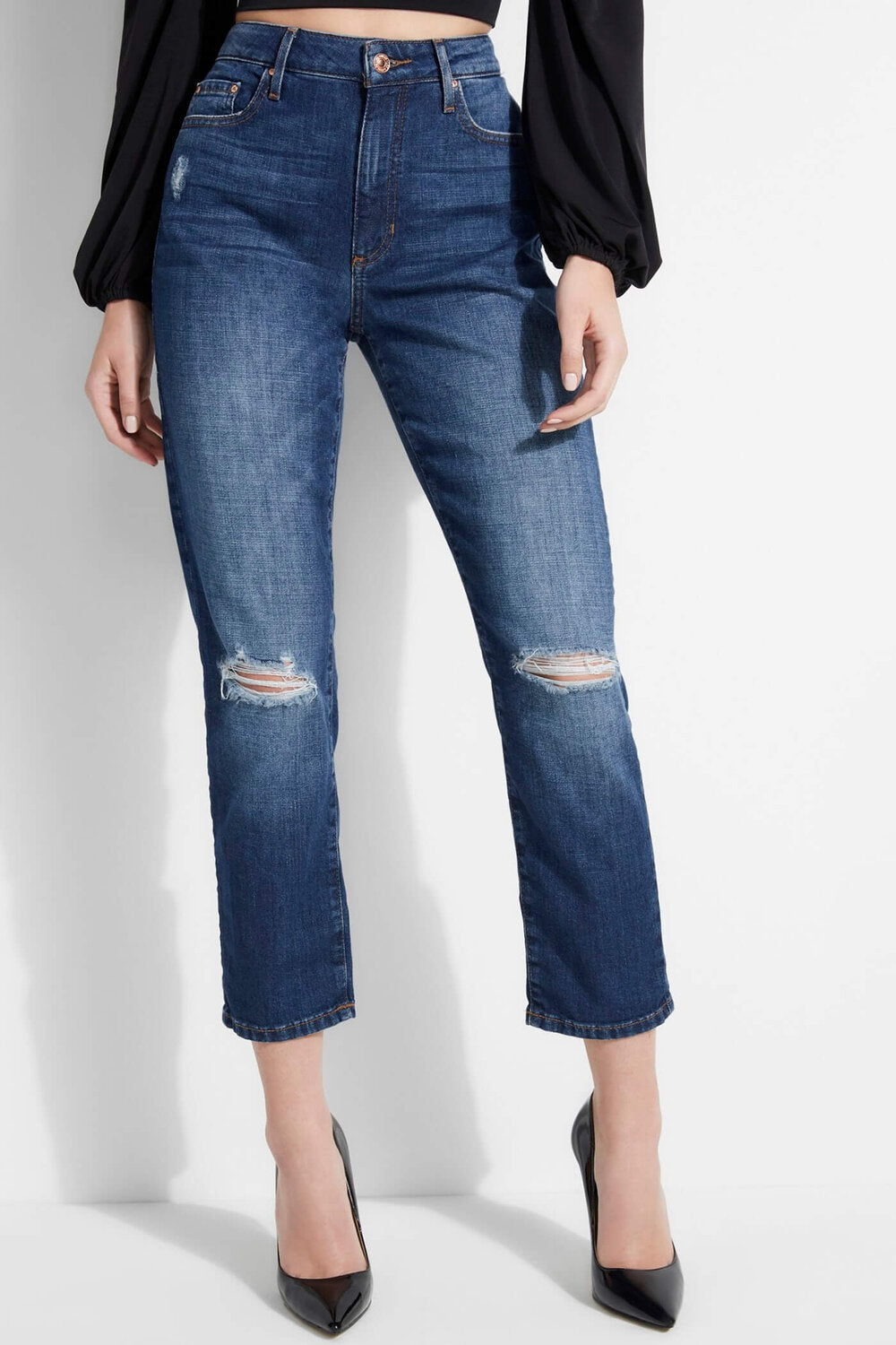 IT GIRL HIGH-RISE STRAIGHT JEANS, $108, Guess