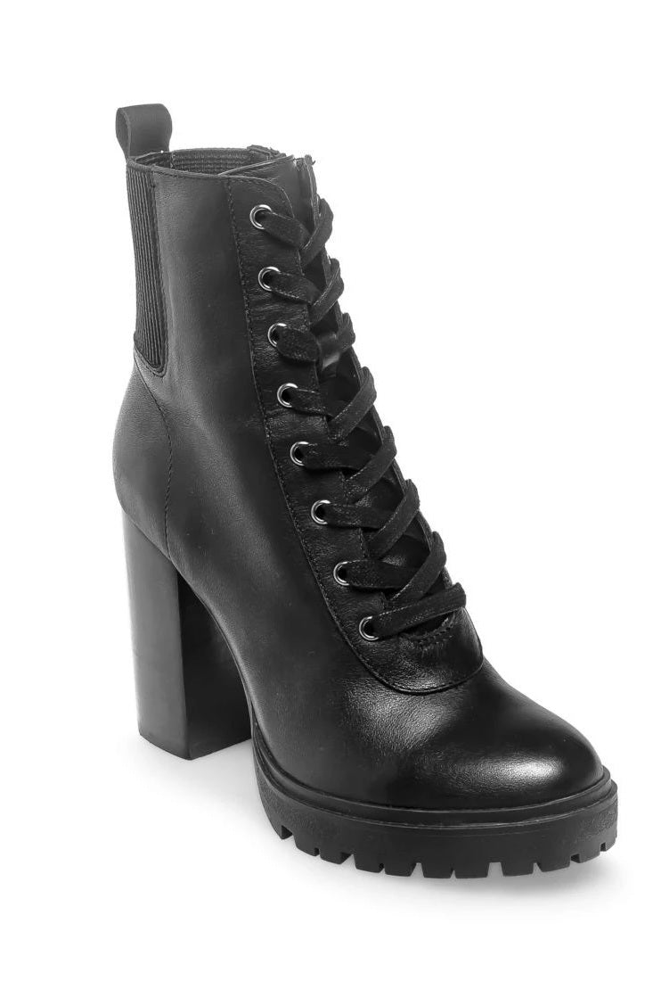 Latch Black Leather Booties, $130, Steve Madden