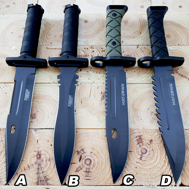 12 Tactical Camping Hunting Rambo Fixed Blade Knife Chrome Bowie +  Survival KIT - MEGAKNIFE