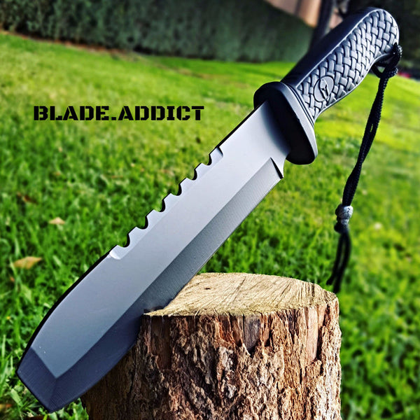 12.5 Survival Combat Trench Military Fixed Blade w/ Firestarter + Sharpener  - MEGAKNIFE