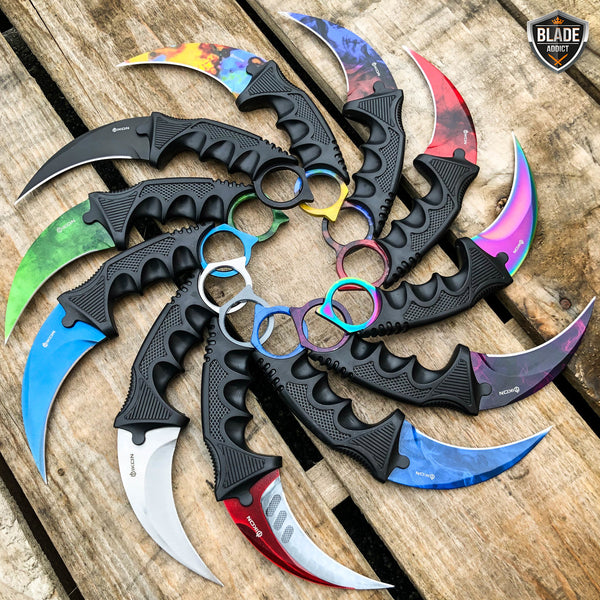 USA SELLER USA STOCK 3PC COMBO CSGO Tactical Fixed Blade BLUE Knife Set -  Karambit, Huntsman, Combat Knife