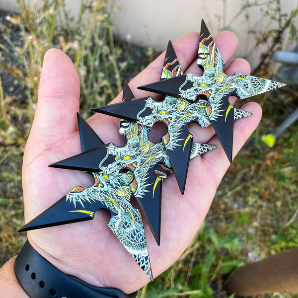 Forked-Blade Titanium Ninja Stars - Rainbow Shuriken Set