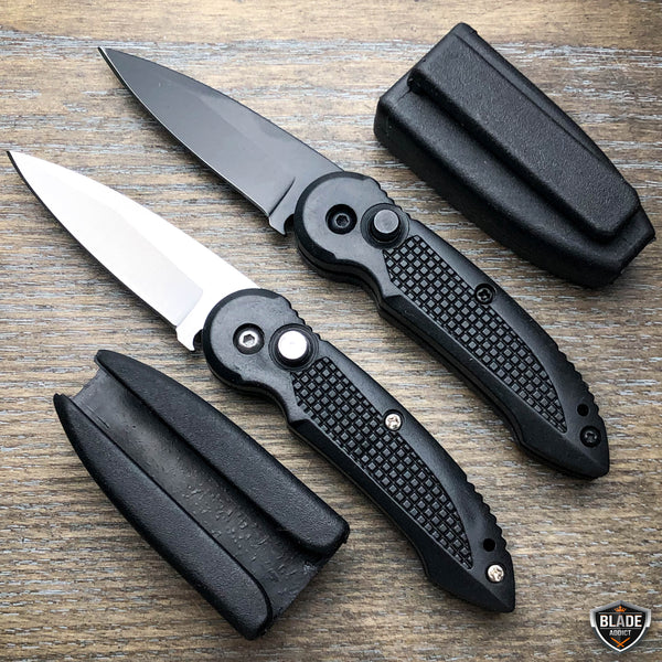 Black Ballistic Switch Blade Pocket Knife - MEGAKNIFE