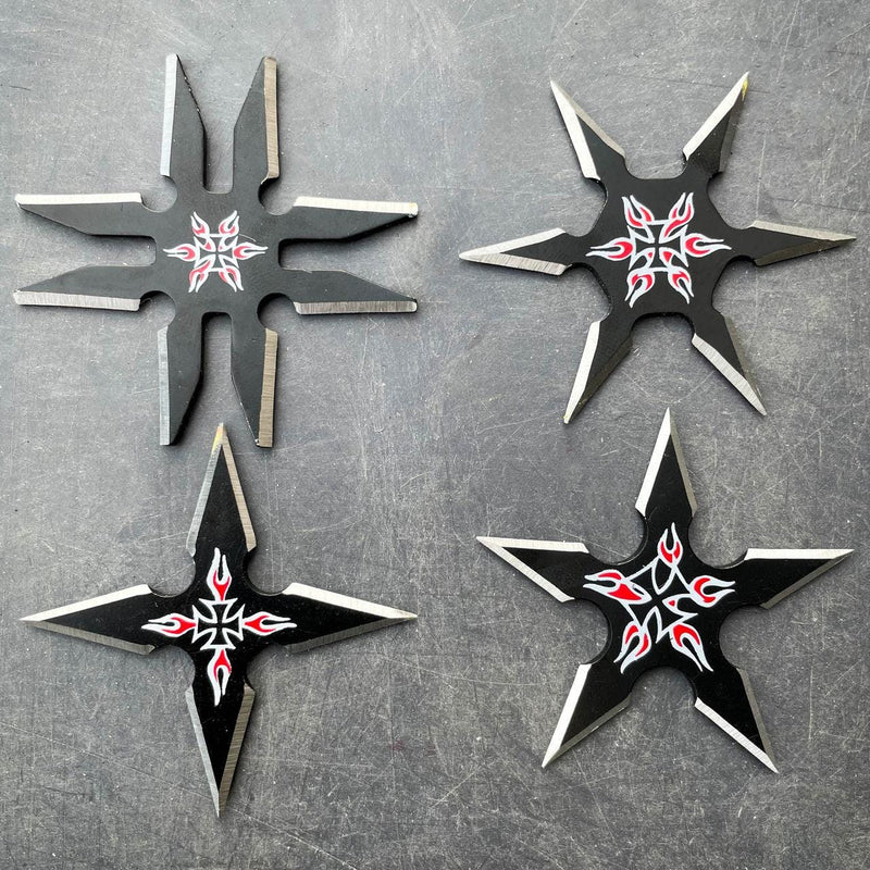 Forked-Blade Titanium Ninja Stars - Rainbow Shuriken Set