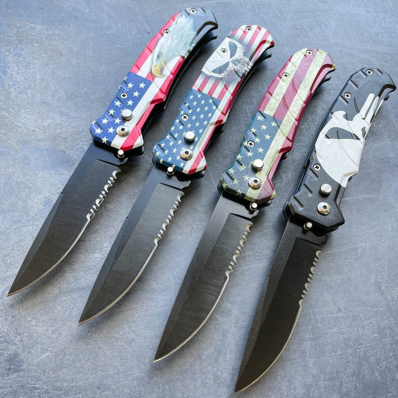 Black Ballistic Switch Blade Pocket Knife - MEGAKNIFE