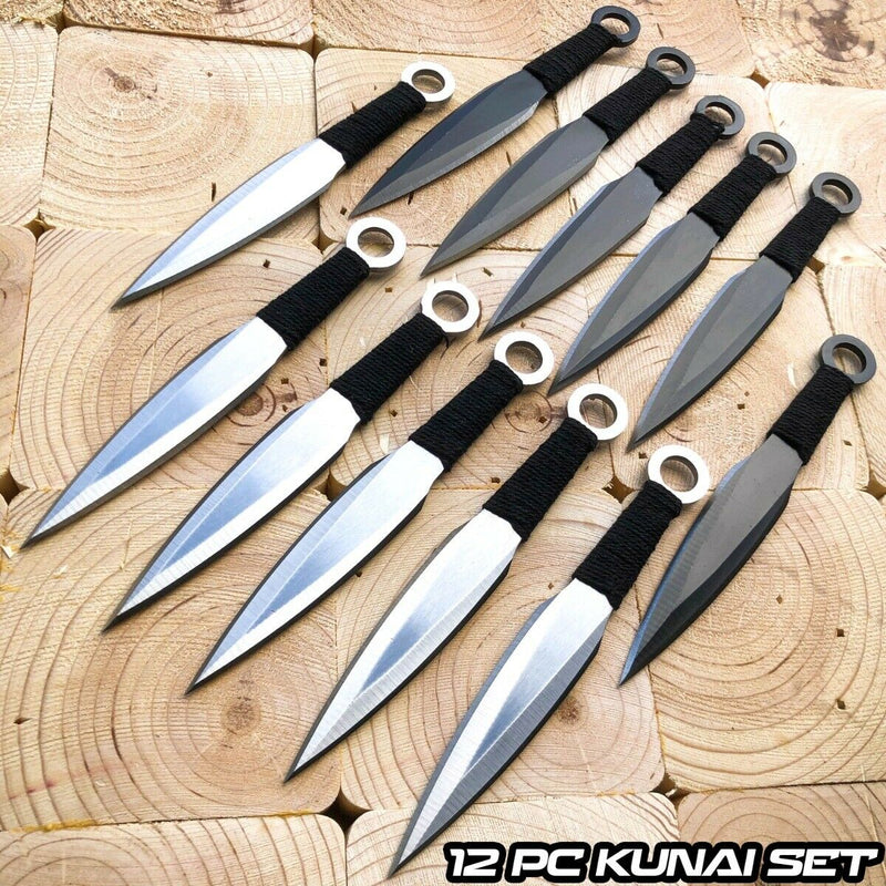  12 Pc 6 Ninja Hunting Tactical Combat Kunai Throwing Knife  Set + Case : Sports & Outdoors