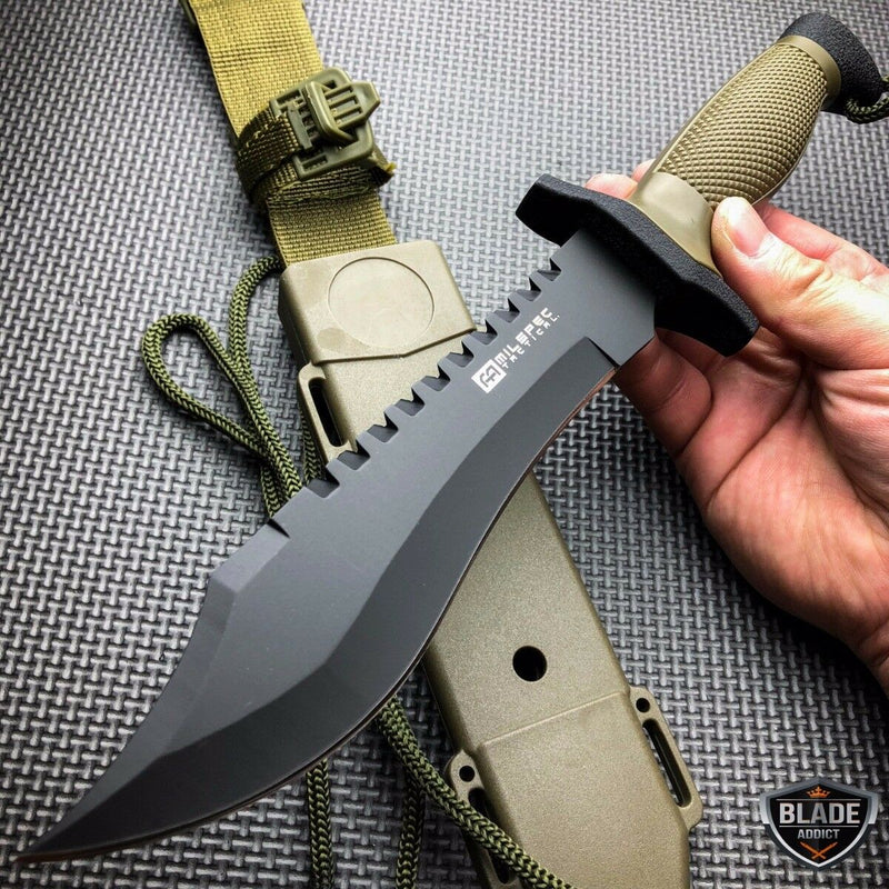 10.5 Black TACTICAL SURVIVAL Rambo Military FIXED BLADE KNIFE Hunting w/  SHEATH