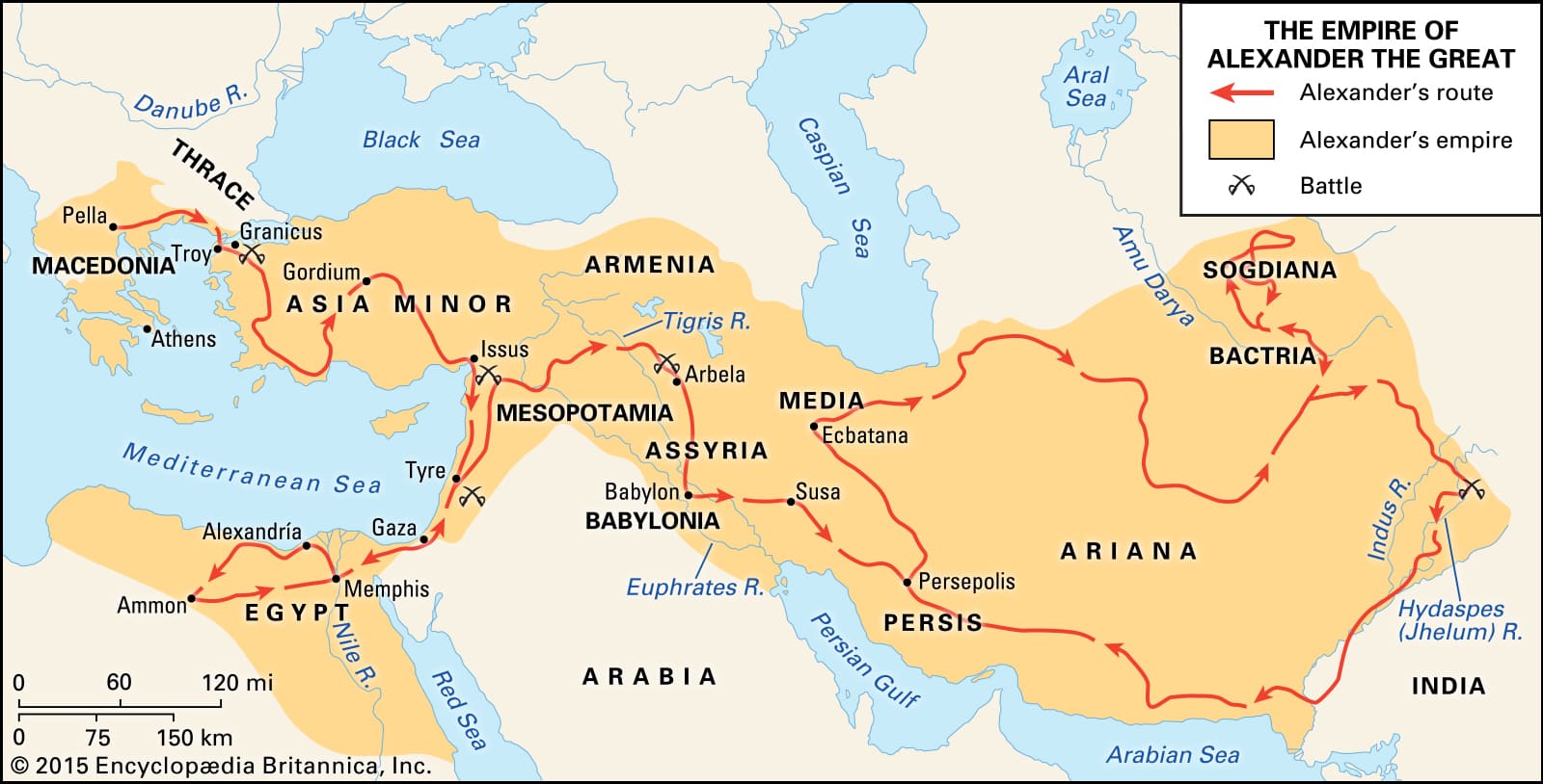 Map of the battles of Alexander the Great