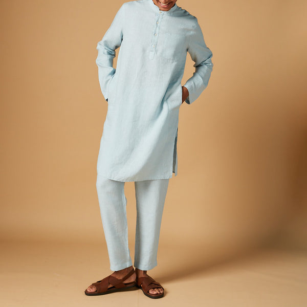 Linen Kurta Pajama Set | Light Blue