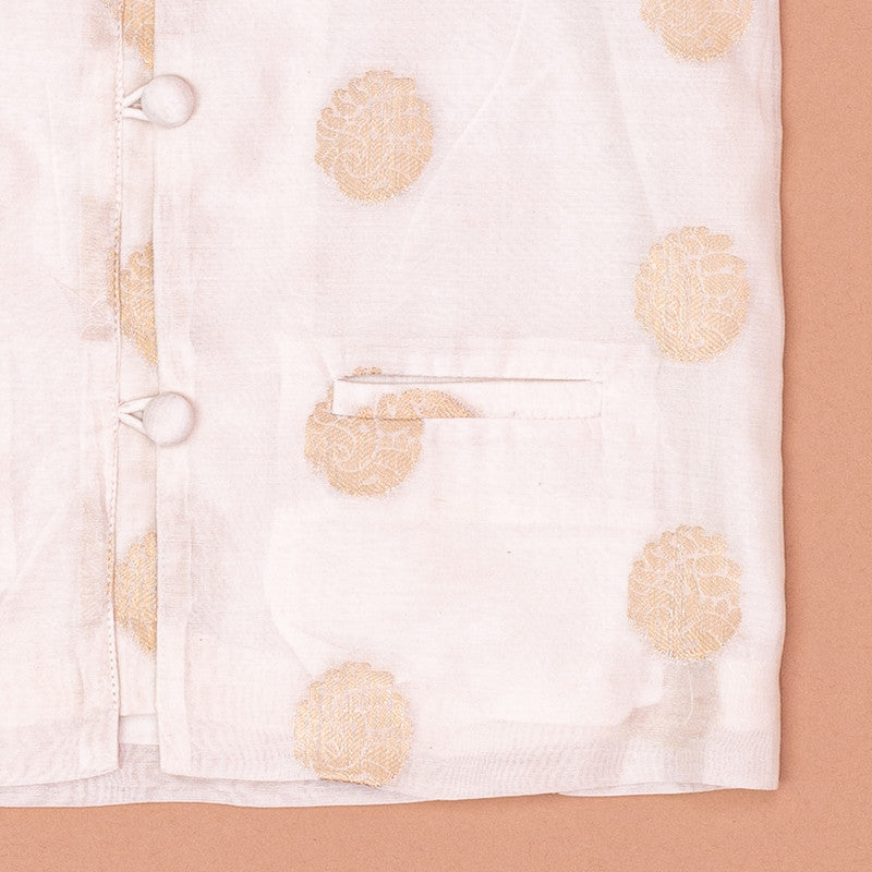 Chanderi Cotton Kurta Pajama Set for Boys | White