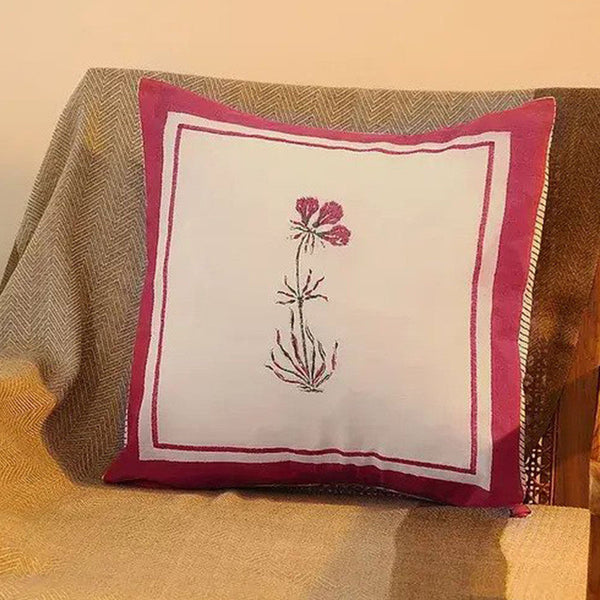 Handblock Printed Cotton Cushion Cover Set of 2 | Pink & White