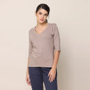 Organic Cotton Top | V-Neck | Taupe