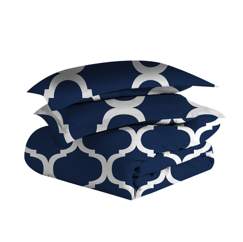 Microfiber Reversible Double Bed Queen Size Abstract Printed Duvet Cover, Dark Blue & Grey