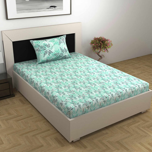 Lady Fern Floral 100% Cotton Bedsheet for Single Bed - Green