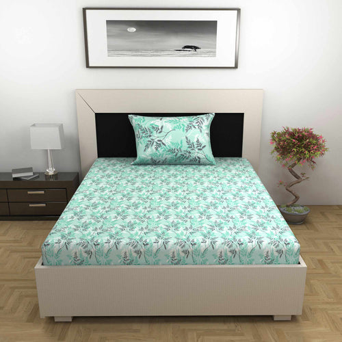 Lady Fern Floral 100% Cotton Bedsheet for Single Bed - Green