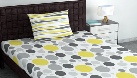 Lemon Verbena Pure Cotton Polka Dot Bedsheet for Single Bed