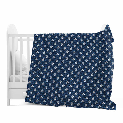 Navy Blue Block Print for 0-3 Years Baby Single Bed AC Blanket for Kids