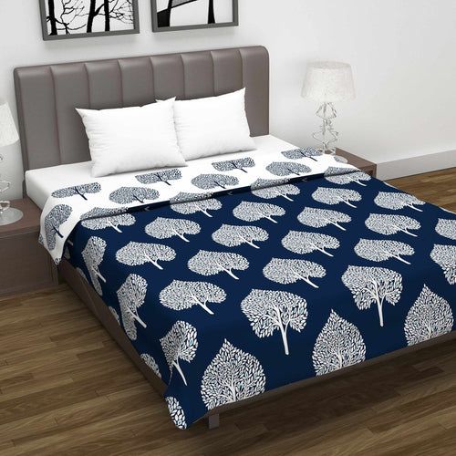 Blue Floral Microfiber Lightweight Summer Double Bed Dohar Blanket