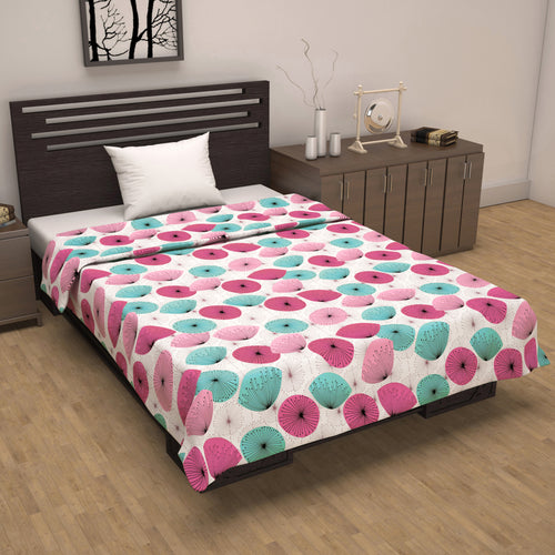 Dandelions Floral Print Pink 144 TC 100% Cotton Cozy and Comfy Dohar for Single Bed
