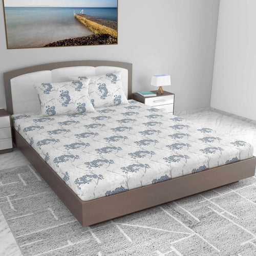 Grey Autumn Tree Leaf Bedsheet For King Size Bed