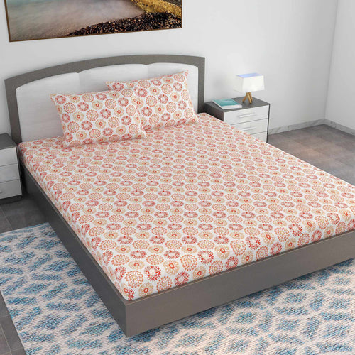 Summer Dahlia Floral Printed Bedsheet For King Size Bed