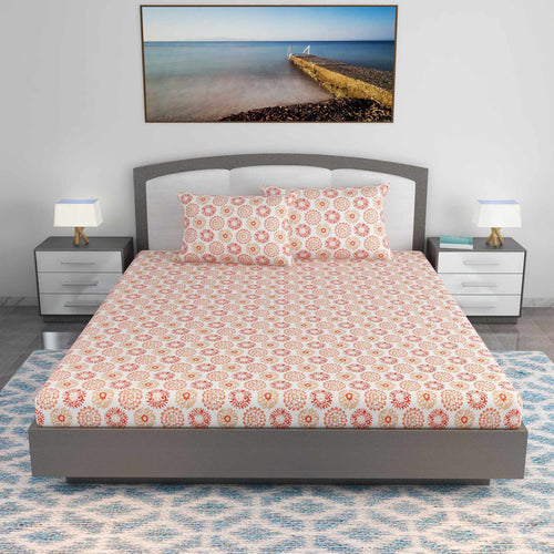 Summer Dahlia Floral Printed Bedsheet For King Size Bed