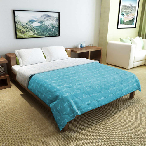 Blue Typography Letter Printed Double Bed AC Quilt Comforter