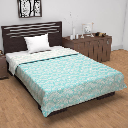 Block Print Sky Blue Lightweight Reversible Single Bed Dohar