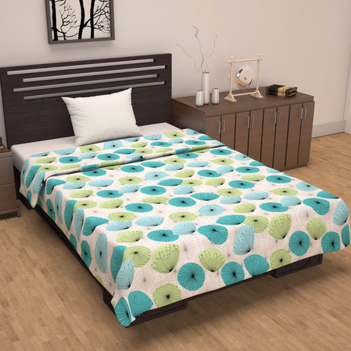 Dandelions Floral Print Green 144 TC 100% Cotton Cozy and Comfy Dohar for Single Bed