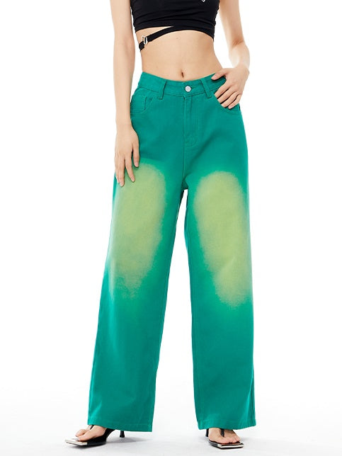 Green gradation straight pants【m-029】