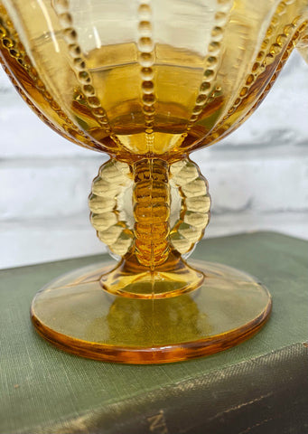 Amber beaded glass candle holder