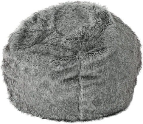 Gray faux fur bean bag chair for reading nook