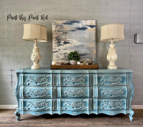 Blue ornate french provincial dresser