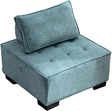 Square seating area in teal tufted fabric