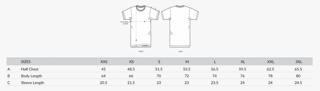 Size Guide - Heavy T-shirt