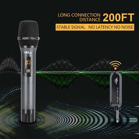 VeGue Wireless Microphone, UHF Cordless Dual Handheld Dynamic Mic Set with  Rechargeable Receiver, for Karaoke Party, Voice Amplifier, PA System