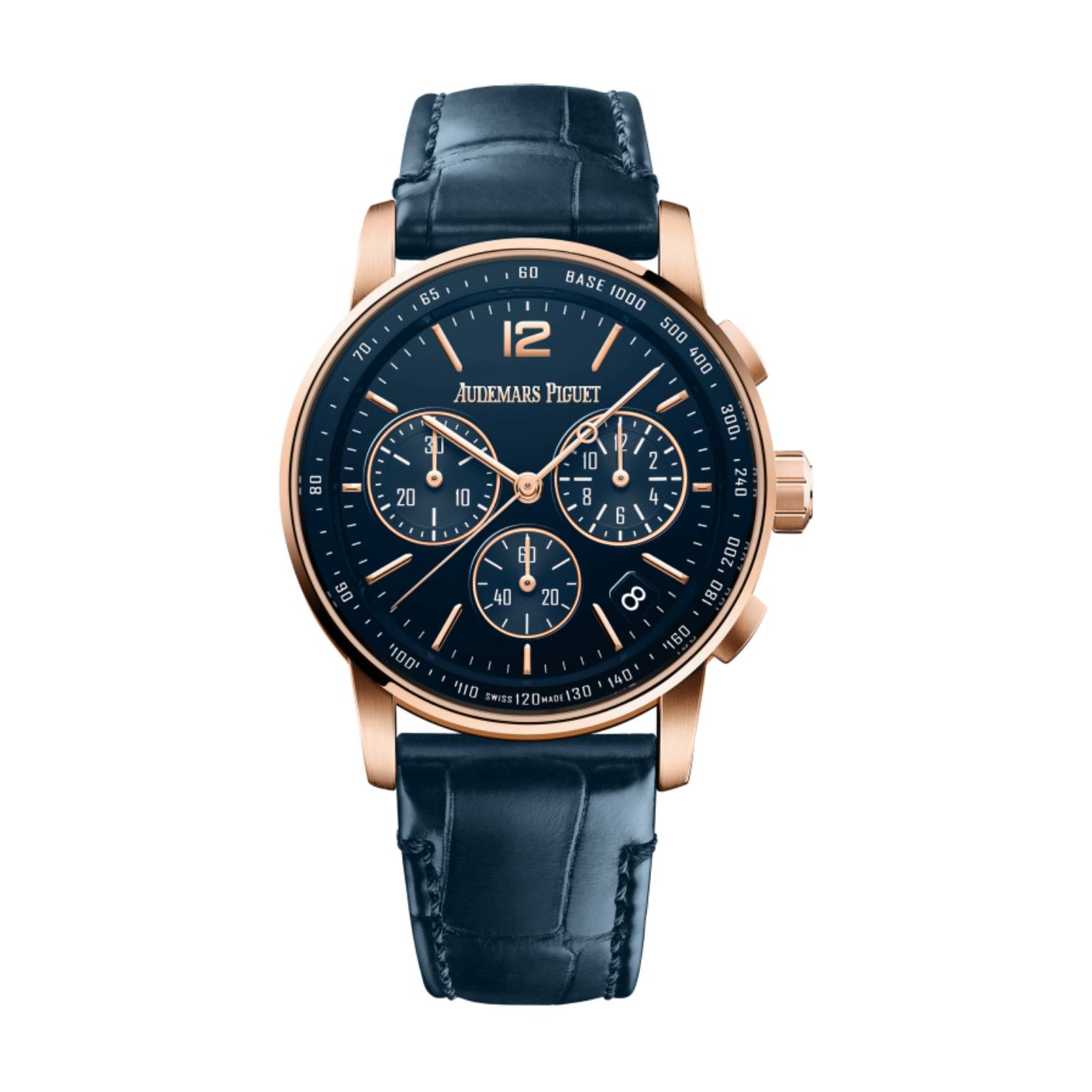 Audemars Piguet Code 11.59 Chronograph 41mm Men's Watch - Ref: 26393OR.OO.A321CR.01 - Blue Dial in 18K Rose Gold Case, Blue Alligator Strap