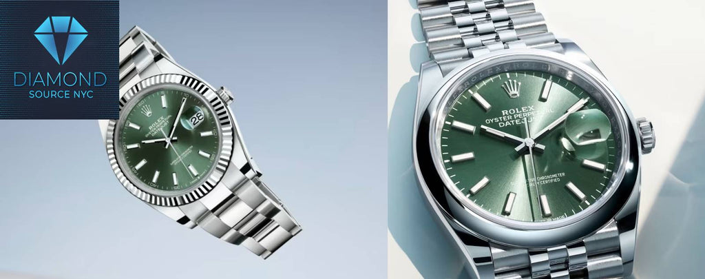 A photo of a Rolex Datejust watch, highlighting the date window at the 3 o'clock position.