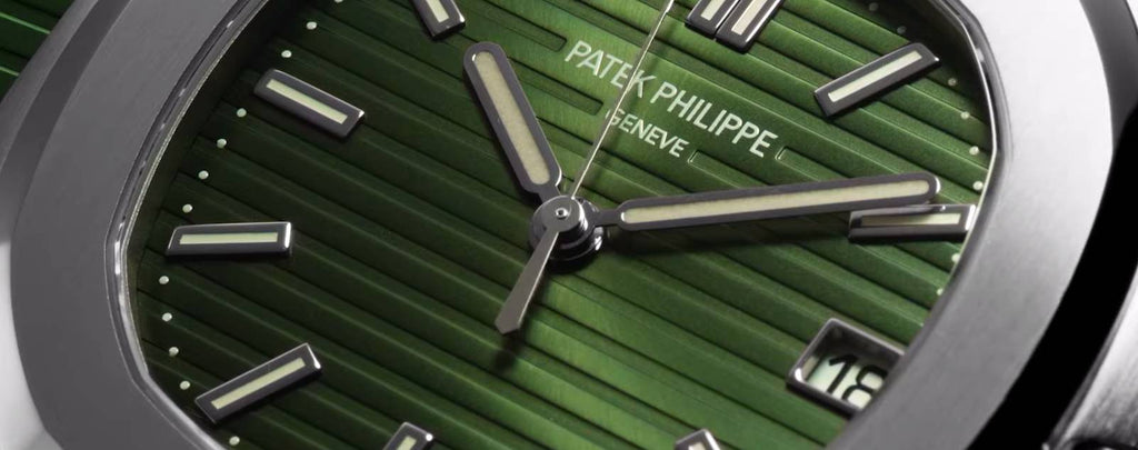 Close-up view of Patek Philippe Nautilus watches for men and women, showcasing their intricate details and luxurious design.