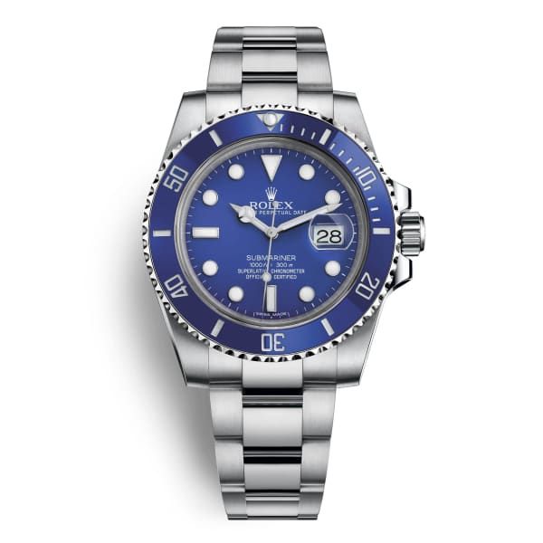 luxury watch Rolex Submariner Smurf Blue Index Dial Oyster Bracelet 18kt White Gold Mens Watch