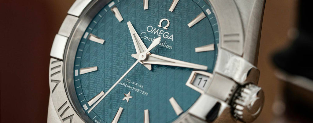 A stylish Omega wristwatch featuring a quartz movement.