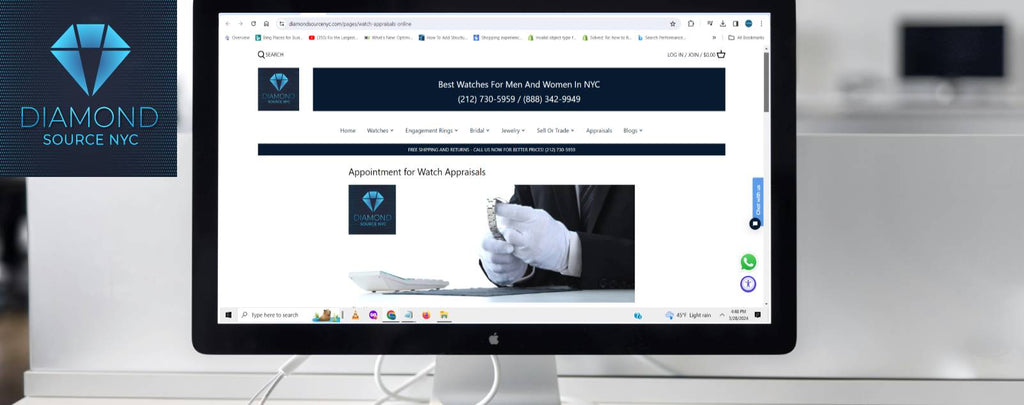 Computer or smartphone displaying an online watch appraisal website interface