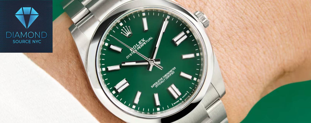A photo of a Rolex Oyster Perpetual watch, showcasing its classic design.