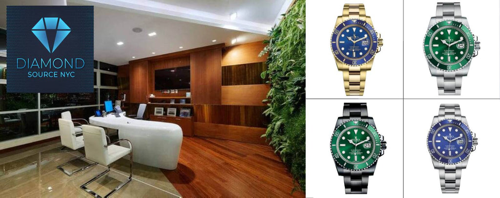 Interior view of the Diamond Source NYC showroom, showcasing the welcoming atmosphere and curated collection of Rolex Submariner models.