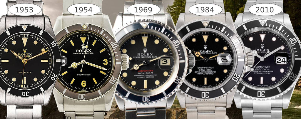 Vintage Rolex Submariner models showcasing the evolution of the design through the years.